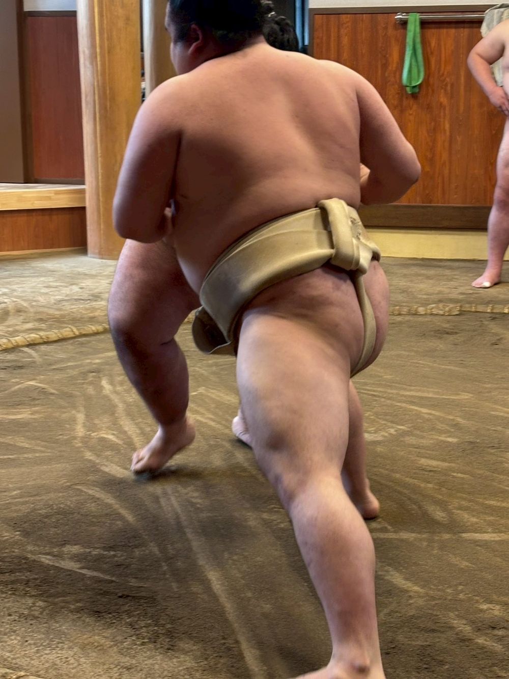 Wrestler preparing in the ring